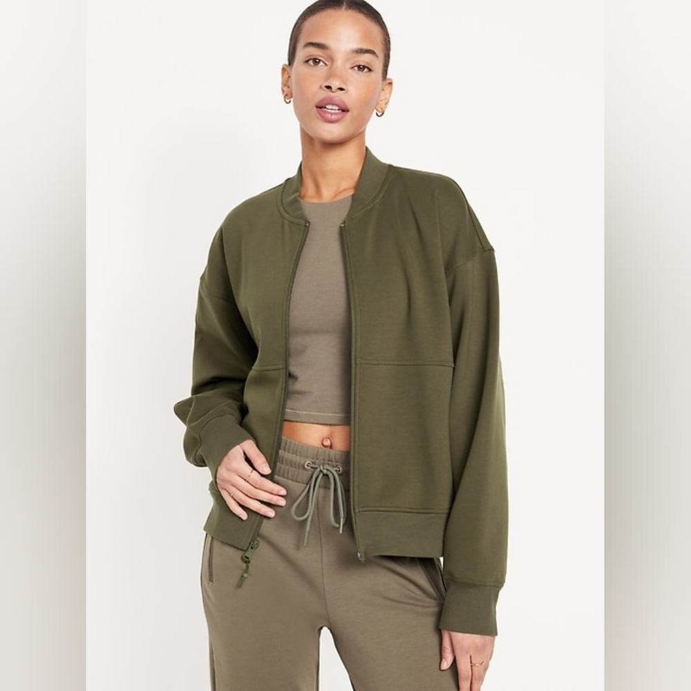 Old Navy Active Dynamic Fleece Bomber Jacket in Heritage Green Size M Petite